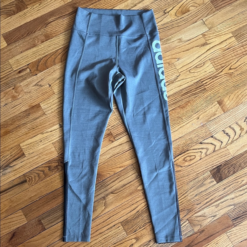 adidas Girls Gray Logo Side-Stripe Leggings